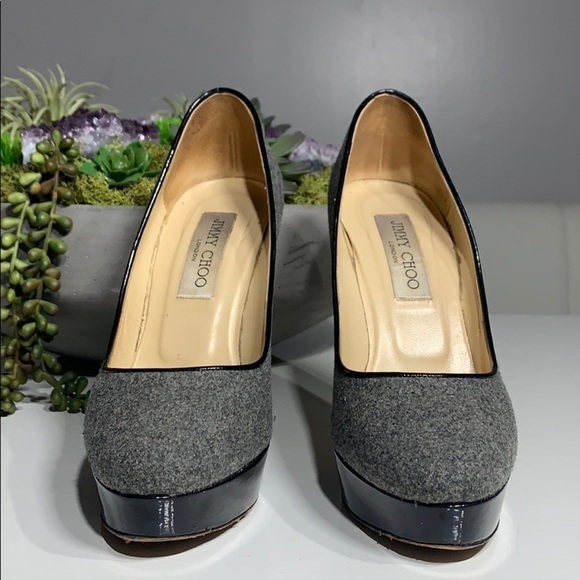 Jimmy Choo Felt Round Toe Platform Stiletto heels size 7 grey black - Picture 2 of 8